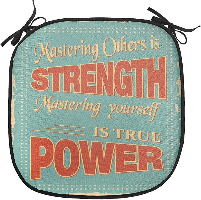 Lunarable Saying Chair Cushion Pads Set of 6, Notes Mastering Yourself is True Power by Lao Tzu, Anti-Slip Seat Padding for Kitchen & Patio, 16"x16", Pale Brown Pale Blue