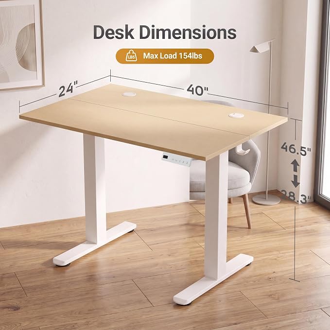 Claiks 40 x 24 Inch Nature Electric Standing Desk | Adjustable Height, Sit Stand, 3 Memory Presets, Cable Management, Space-Optimized, Home Office & Bedroom