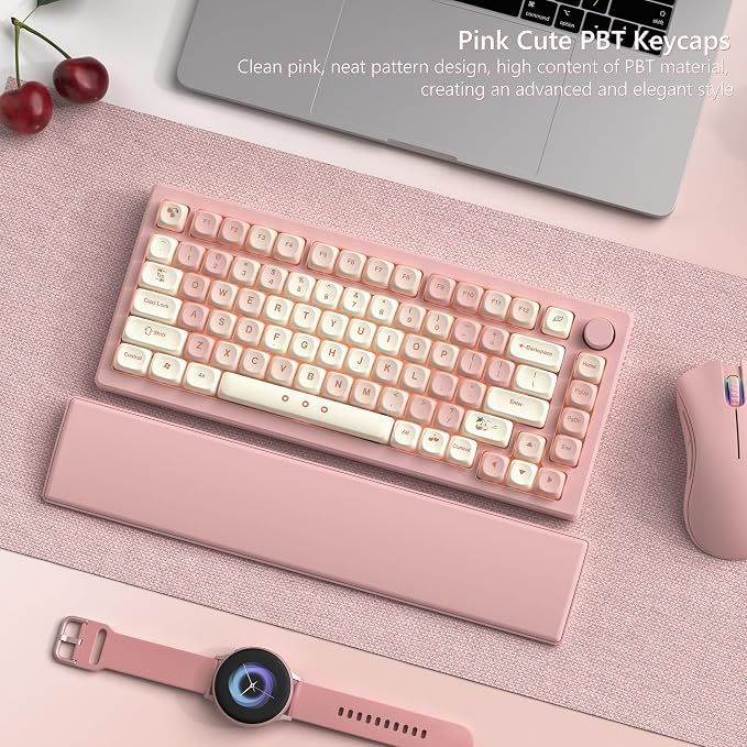Womier Keycaps - Pink Cute PBT Keycaps MOA Dye-Sublimation 60 65 75 100 Percent, Custom Key caps Set for 61/64/68/84/87/100/104/108 Cherry MX Mechanical Keyboard (Pink)