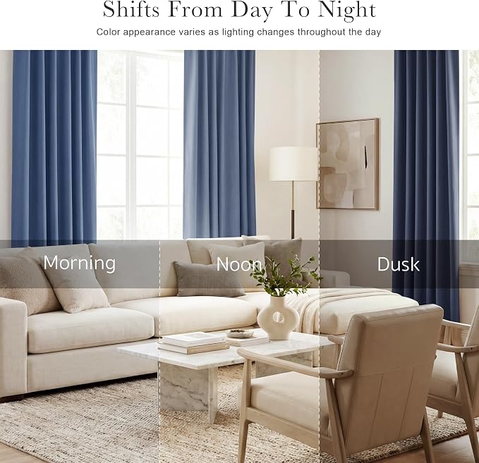 PONY DANCE Black Out Curtains 48 inch Long for Short Small Window, Rod Pocket and Back Tab Thermal Insulated Room Darkening Curtains for Kitchen/Cabinet/Basement(2 Panels, W42 x L48 inch, Blue Haze)
