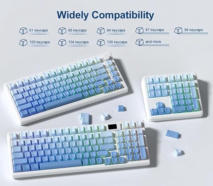 dagaladoo Double Shot PBT Keycaps Set, Shine Through Keyboard keycaps,Side Printed Custom Key caps 60% 75% 100%,OEM Profile Japanese keycap for Mechanical Keyboard MX Switch,Gradient Blue