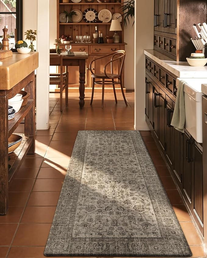DEXI Kitchen Mats for Floor Cushioned, 23x86 Long Rubber Runner Rug Non Slip, Large Waterproof Soft Comfort Standing Padded Anti Fatigue Decorative, Brown