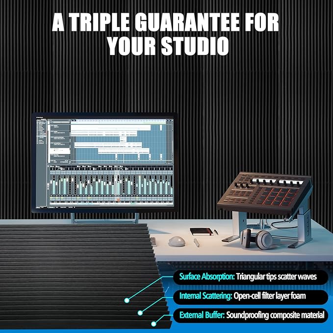 4 PCS Acoustic Panels,48''X24''X2'' Soundproof Foam Wall Panels,High Density Fireproof Noise Cancelling Foam Studio Foam Panel,Noise (Black 4 Pack)
