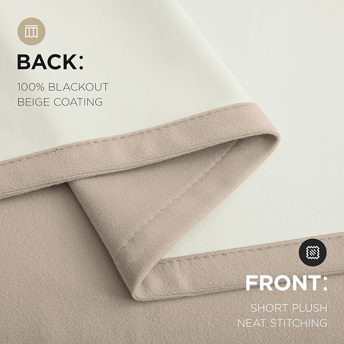 Joydeco Light Beige 100% Blackout Curtains 84 Inch 2 Panels, Luxury Thermal Light Beige Velvet Curtains for Bedroom Living Room, Soundproof Blackout Window Drapes, Rod Pocket & Back Tab (52W x 84L)