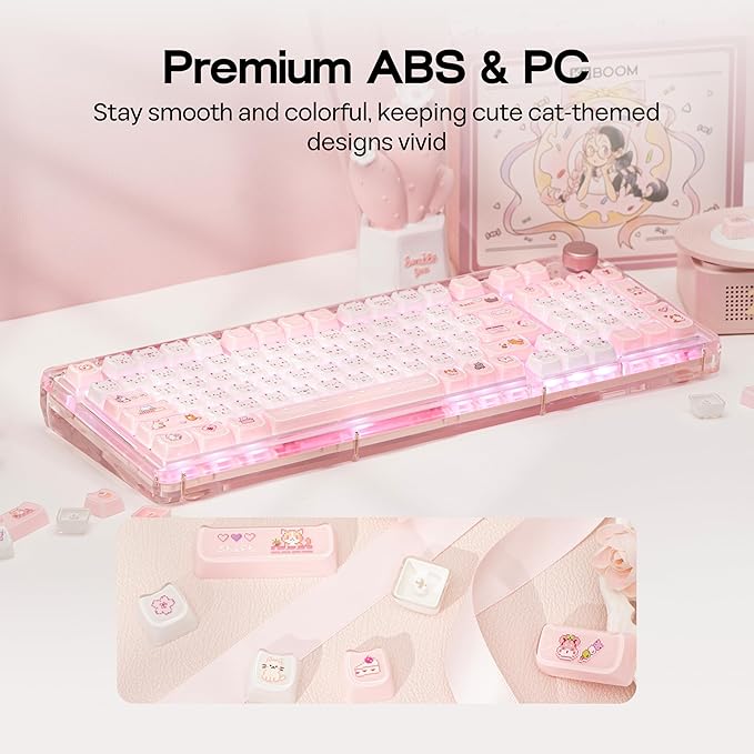 KiiBOOM Cute Cat Keycaps Set, Mao Profile, PBT/PC Keycap for MX Switches Mechanical Keyboard, Compatible with 60%, 65%, 75%, TKL, 96%, Full-Sized Layout (Mewsic)