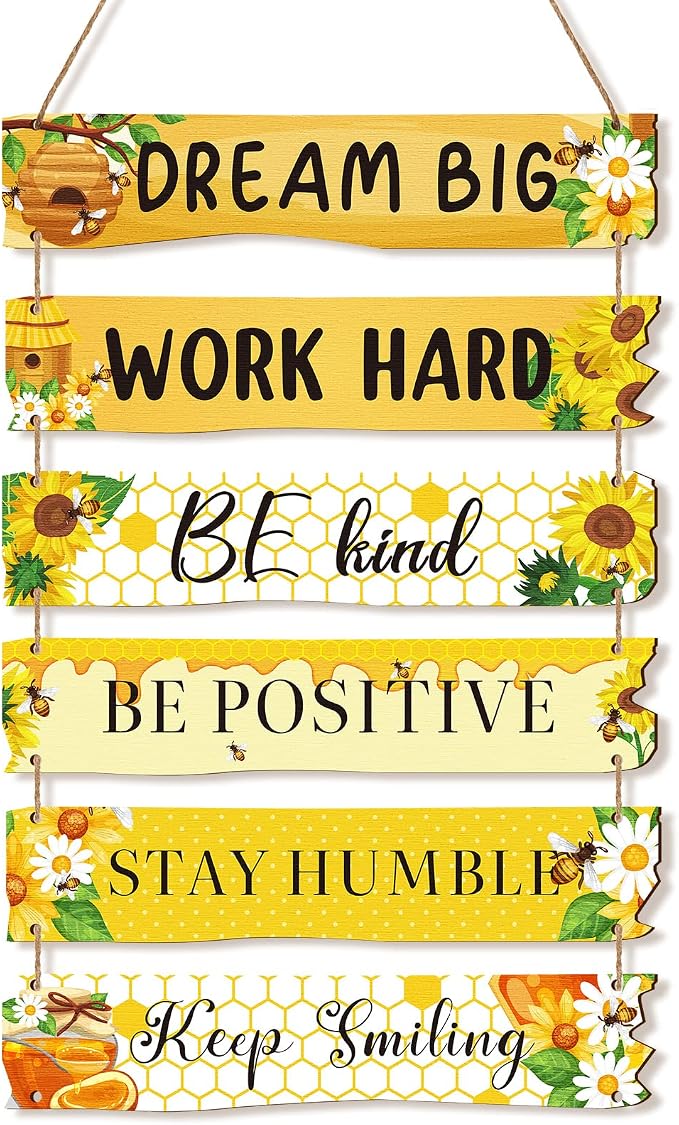 Blulu 6 Pcs Rustic Wall Hanging Plaque Sign Back to School Inspirational Wall Art Farmhouse Wooden Door Signs Positive Plaque with Quotes Motivational Quote Decor for Office Bedroom(Floral Style)
