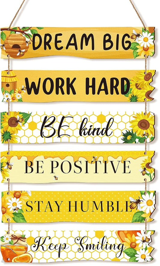 Blulu 6 Pcs Rustic Wall Hanging Plaque Sign Back to School Inspirational Wall Art Farmhouse Wooden Door Signs Positive Plaque with Quotes Motivational Quote Decor for Office Bedroom(Floral Style)