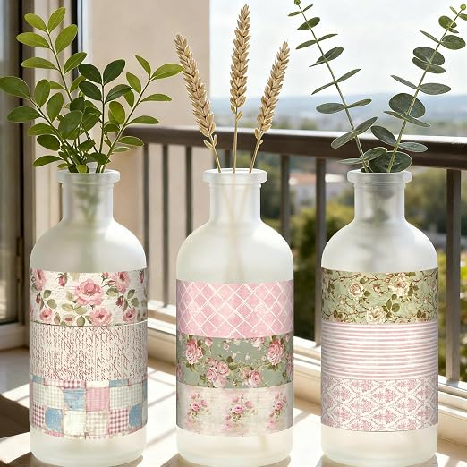 Gueevin 24 Rolls Watercolor Floral Washi Tape Set 15 mm Seasonal Flower Decorative Washi Tape for Craft Arts DIY Scrapbook Journaling Supplies Gift Wrapping (Vintage)