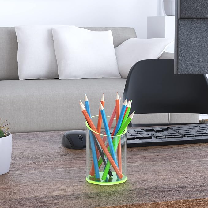 KOTEMON Pen Holder for Desk Organizer, Acrylic Makeup Brush Organizer Sanitizer Holder Pen and Pencil Holder for Office, Home, School, Neon Green