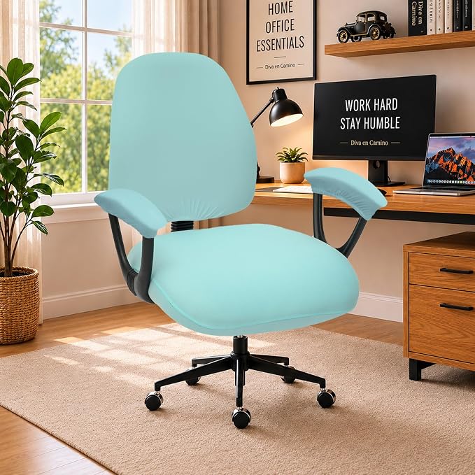 Stretchable Split Office Chair Seat Covers with Armrest Covers - Universal Stretch Computer Chair Slipcover - 180GSM Washable Rotating Backrest Coverings & Cushion Protectors for Dogs, Cats, Pets