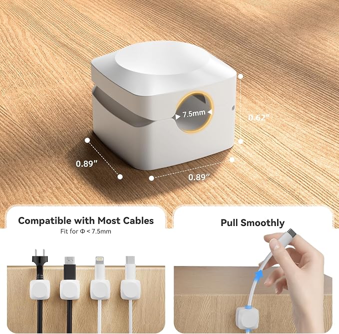 Daisyhome Rotatable Cord Organizer, Strong Adhesive Spring Cable Clips | Enhanced Cable Organizer Cord Clips, Desk Cord Holder for Nightstand, Office Accessories and Car (4*White+4*Black)