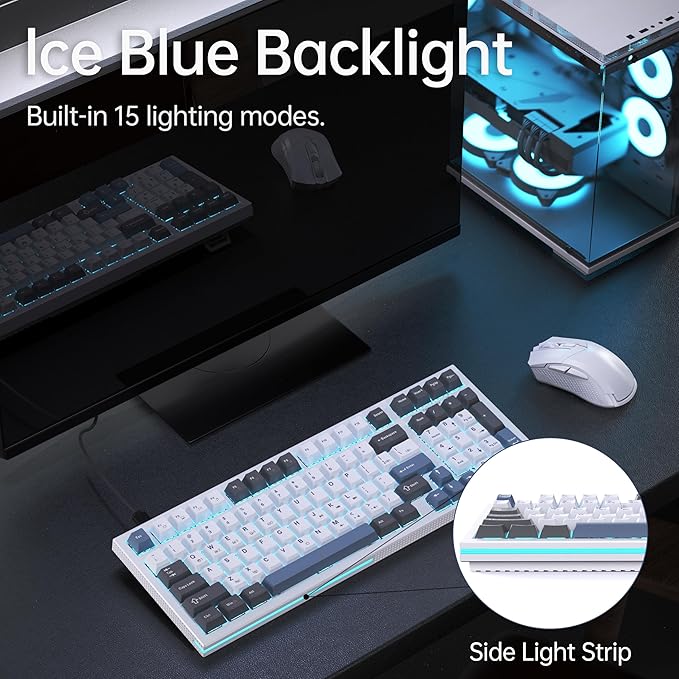 KEMOVE K98SE Mechanical Gaming Keyboard, 98 Keys LED Backlit Programmable, 96% Wired Computer Keyboard with Double Sound Dampening Foam, Pre-lubed Red Switch