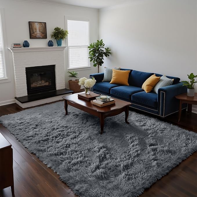 Fluffy Rug Shag Area Rug, Grey 5x8 Area Rugs for Bedroom, Small Bedside Rug, Soft Fluffy Shag Entryway Throw Rugs for Living Room Bedroom Room Home Decor