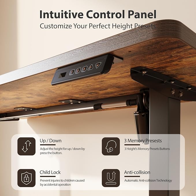 Cubiker Standing Desk, 40x24 Inches Sit Stand Home Office Desk, Electric Stand up Desk, Adjustable Desk with Splice Board, Black Frame/Rustic Brown Top