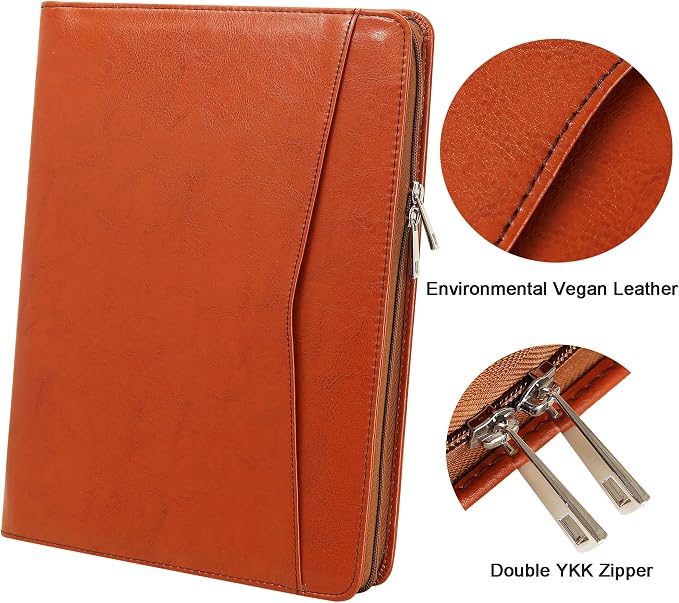 DUKE&COW Personalized Vegan Leather Portfolio for Men, Brown, A4 Writing Pad Holder Organizer