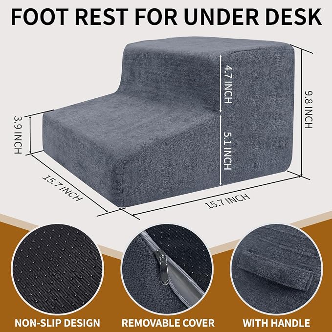 Foot Rest for Under Desk at Work,2-Tier Ergonomic Footrest for Office, Blue | with Washable Cover and Handle, Non-slip bottom, Support Foot Pillow, Leg Elevation Pillow, Support Feet and Legs for Home