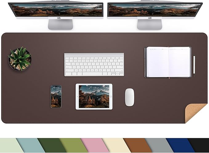 AFIING Leather Desk Pad Protector, Large Desk Mat with Natural Cork & PU Leather, Mouse Pad, Non-Slip, Waterproof Desk Writing Pad for Office and Home (Coffee)