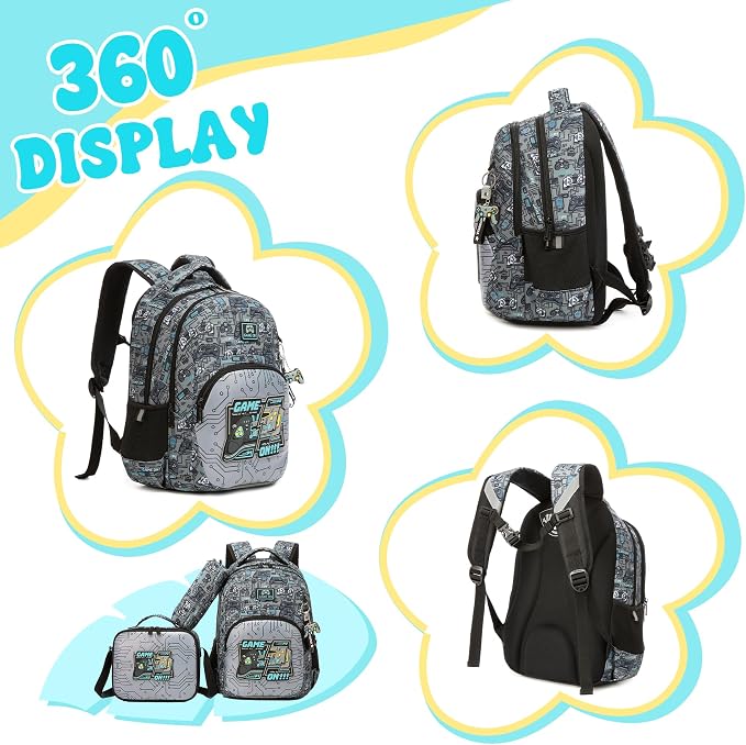Backpack for Boys,Kids Backpack for Boys with Lunch Box Pencil Case Set Kids Schoolbag for Boy 8-12,Lightweight Travel Daypack Birthday Christmas for Boy Back to School Supplies