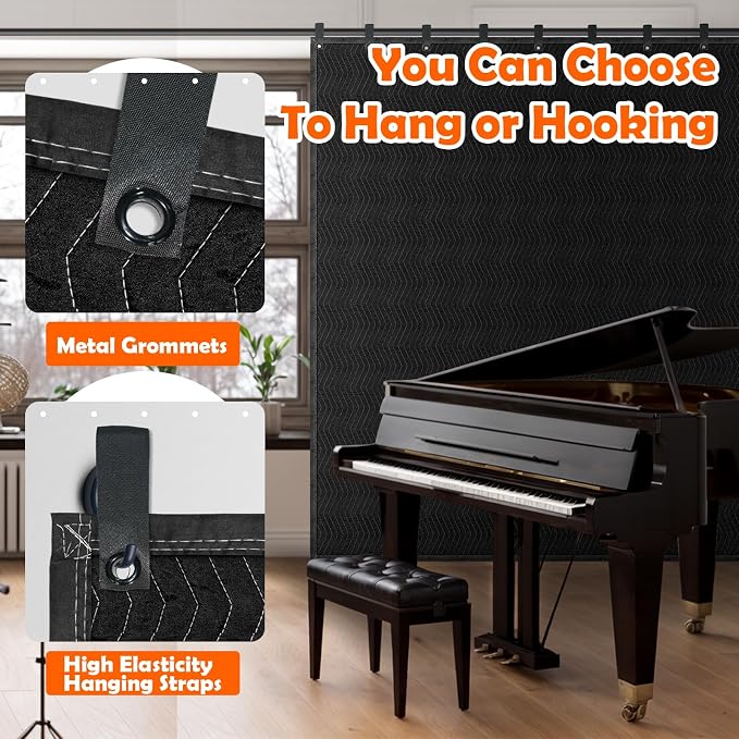 Soundproof Blanket for Door 96" x 80", 4 PCS Heavy Duty Sound Dampening Curtains, Noise Cancelling Studio Acoustic Blanket, Light Blocker, Moving with Grommets for Home, Window, Furniture, Black