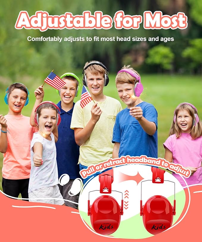 PROHEAR 032 Kids Noise Cancelling Headphones with Adjustable Headband - 25dB NRR Autism Ear Protection for Child at Mowing Studying Sleeping Racing - 2 Pack - Red and Blue