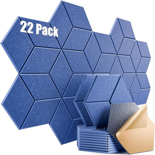 22 Pack Self-Adhesive Acoustic Panels 12" X 10" X 0.4" - Sound Proof Foam Panels with High Density, Y-Lined Design, Flame Resistant, Absorb Noise and Eliminate Echoes(Sky Blue)