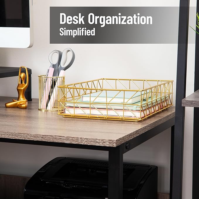 Mind Reader Document Organizer, Desktop Organizer, File Storage, Modern, Office, Metal, 9.5" L x 12.75" W x 3.25" H, Gold