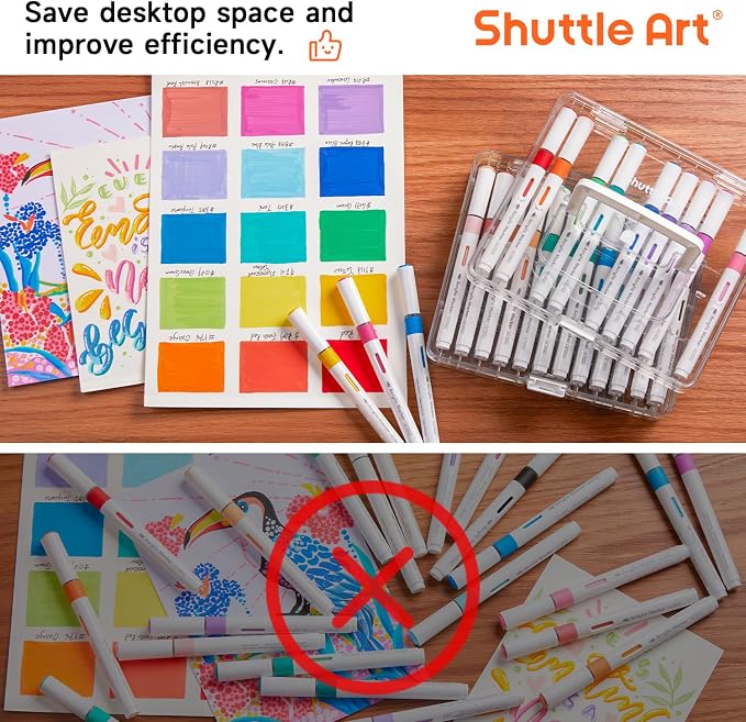 Shuttle Art 36 Automatic Ink Control Acrylic Paint Markers Organizer, Portable 3-Layer Transparent Storage Box, Stackable Pen Holder for Art Supplies,Ideal for Home, Office & School Desk Organization