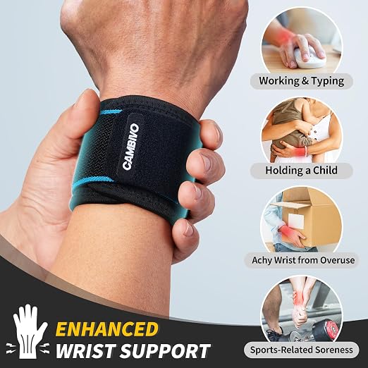 CAMBIVO Wrist Brace 2 Pack, Adjustable Compression Wrist Support for Carpal Tunnel, Tendonitis Pain Relief, Wrist Wraps for Weightlifting, Gym Fitness, Sleeping Night Support, Men Women