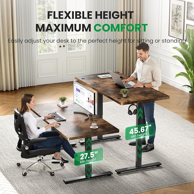 Electric Standing Desk Adjustable - 71x30 Inch Sit Stand Desk with 1 Inch Thick Tabletop, Double Beam Frame, 3 Memory Height Adjustment, Cable Management for Home Office