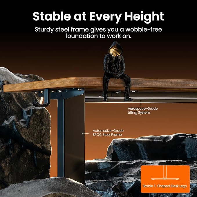 ErGear Height Adjustable Electric Standing Desk, 63 x 28 Inches Sit Stand up Desk, Memory Computer Home Office Desk, Vintage Brown