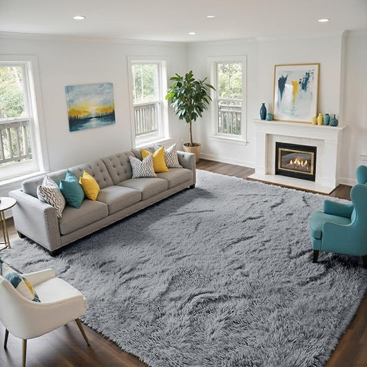 yongyangjuxin Fluffy Rug Shag Area Rug, Light Grey 9x12 Area Rugs for Living Room, Large Shag Area Rugs for Bedroom Room Home Decor, Upgrade Anti-Skid Rectangular Fuzzy Rugs
