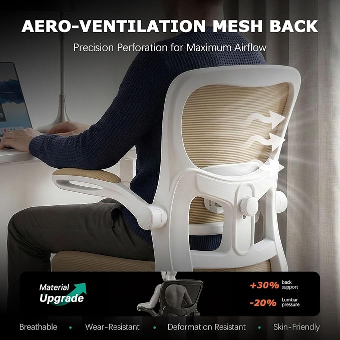 AreShark Office Chair Ergonomic Desk Chairs with Adjustable Lumbar Support, High Back Breathable Mesh Chair with Wheels& Flip-up Armrests,Rolling Swivel Comfy Task Computer Chair for Home Work Gaming