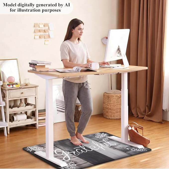 HEBE Anti Fatigue Kitchen Mat Set of 2, Cushioned Kitchen Mats for Floor | Non Slip Waterproof Kitchen Rug and Runner Set, Farmhouse PVC Foam Comfort Mat Floor Carpet for Sink, Standing Desk, Laundry