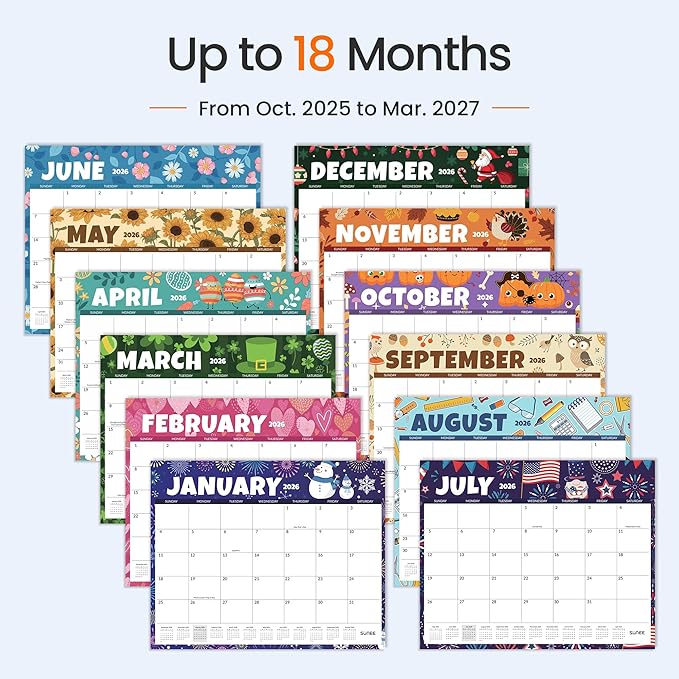 SUNEE Desk Calendar 2026 Large 22x17 from October 2025 to March 2027, Extra Large Desktop Monthly Calendar Pad 18 Months For Teacher or Family, Desk Top, Seasonal