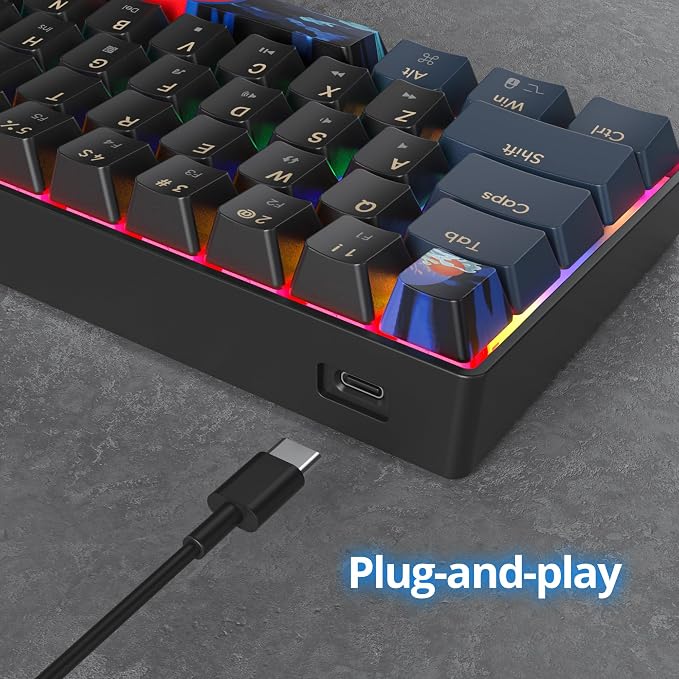 60 Percent Gaming Keyboard 61 Keys Mechanical Keyboard Rainbow Backlit Ultra Compact Wird Keyboard with Red Switches for Win Ps4/5 Xbox(61 Blue)