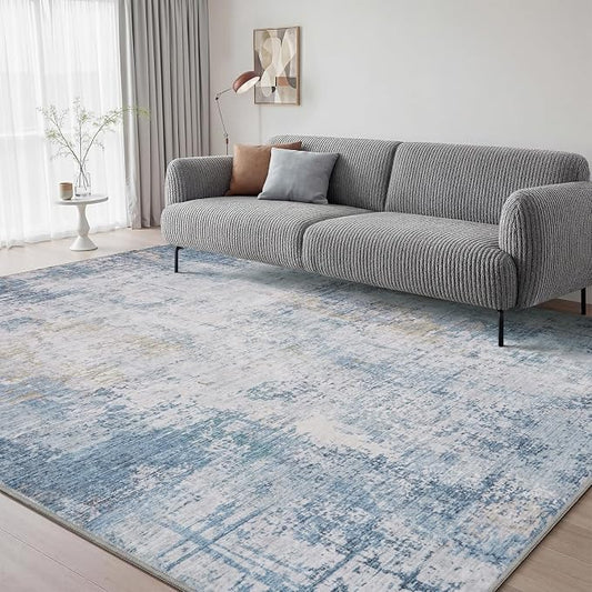 5 x 7 Area Rugs for Living Room, Machine Washable Non Slip Rug Ultra Soft Low Pile Indoor Carpet Modern Abstract Rugs for Bedroom Office Room Dining Room Beside, Blue
