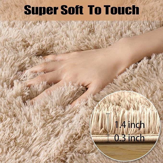 8x10 Area Rug for Living Room, Fluffy Shag Tan Rug for Bedroom Soft Large Carpet for Living Room, Shaggy Fuzzy Alfombra for Dorm Office Classroom Home Decor (8ft x 10ft, Light Tan)