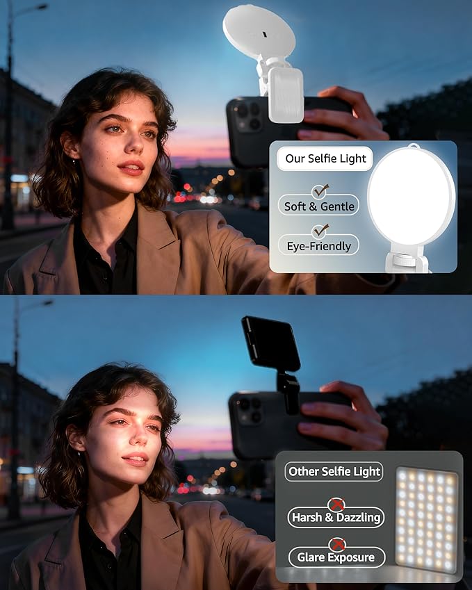 NiceVeedi 3 Color Soft Selfie Light Phone Light with Clip, Portable Edge-lit Ring Light, Rechargeable Video Conference Lighting for iPhone/Selfies/Makeup/Live Streaming/TikTok/Vlog/Zoom/Video Calls
