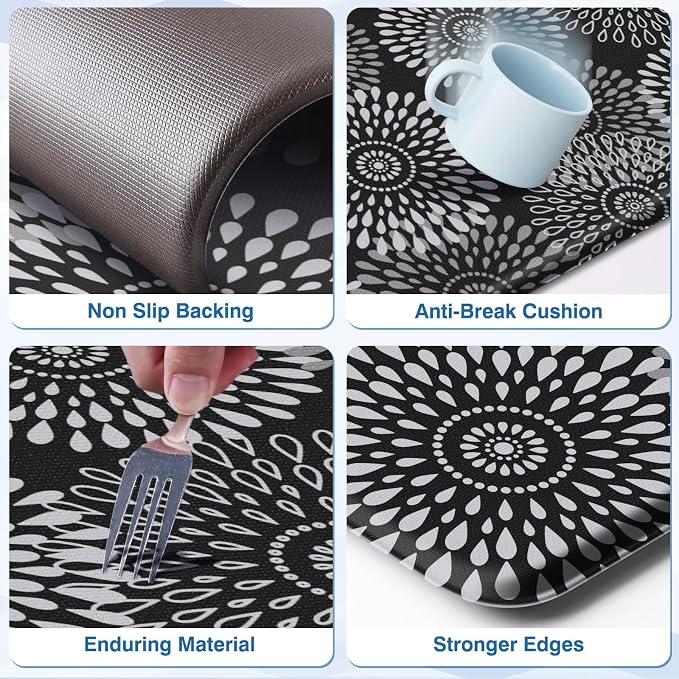 LuxStep Kitchen Mat Cushioned Rugs Anti-Fatigue Mats for Kitchen Floor,Waterproof Non-Slip Mats and Rugs Set for Office,Floor,Laundry 17.3"×30"+17.3"×47",Black