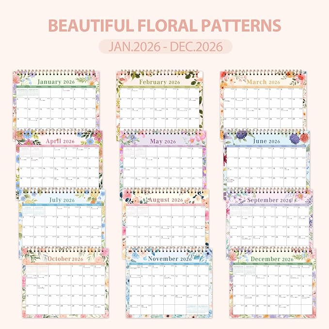 Desk Calendar 2026, Desktop Calendar 2026 Standing Flip Cover 12 Month(January - December), Small Desk Planner with Stickers & Notes for Office Accessories and Home School Supplies, 8" x 6", Floral
