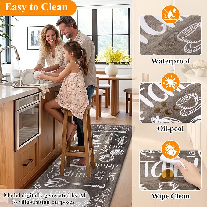 HEBE Anti Fatigue Kitchen Rugs Set of 2, Non Slip Cushioned Kitchen Mats for Floor, Waterproof Farmhouse Comfort Standing Desk Mat for Kitchen Sink,Office,Laundry