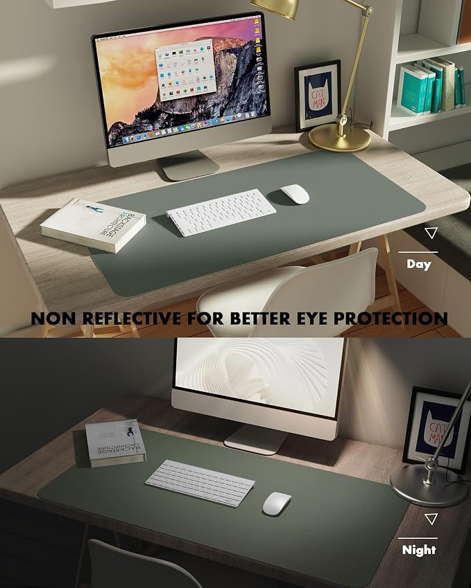 YSAGi Double-Sided Desk Pad, 31.5"x15.7"Leather Desk Mat, Eco Cork Desk Pad Protector,Large Mouse Pad,Waterproof Desk Blotter for Office/Home(Jungle Green)