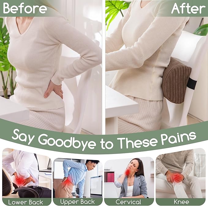 HIGOGOGO Lumbar Roll Lumbar Support Pillow for Office Chairs, Cars, and Gaming Chairs, Back Cushion with Washable Cover & Adjustable Strap to Relieve Back Pain and Improve Posture, 11"x6"x5", Brown