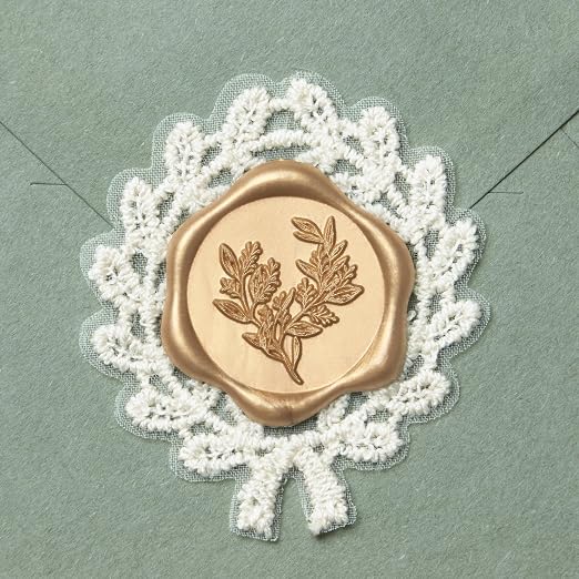 UNIQOOO Wax Seal Stickers with Lace Border- Vintage-Style Eucalyptus Botanical Wedding Invitation Envelope Seals, 50Pcs Self-Adhesive Light Gold Wax Stickers, Perfect for Invitations & Gift Wrapping