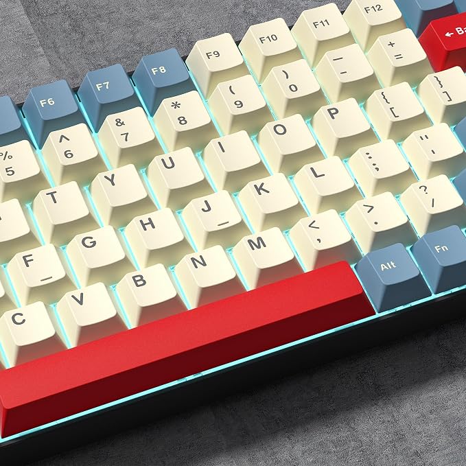 PBT Keycaps Set, Doubleshot 137 Key Caps,Cherry Profile Custom Keycap for 61/64/68/84/87/100/104/108 Mechanical Keyboard, Compatiability for 60 65 75 100 Percent Keyboads (White Blue Red)