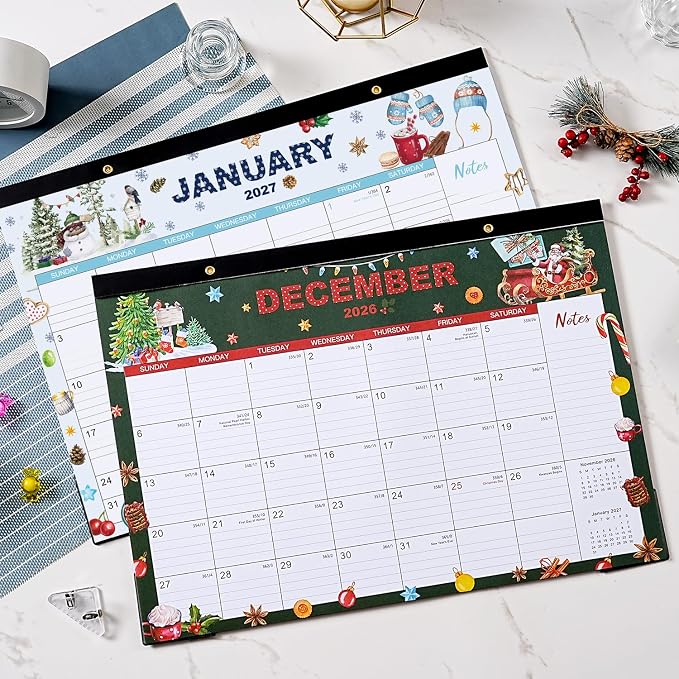 2026-2027 Desk Calendar - Jul. 2026 - Dec. 2027, 12" x 17", 18 Months Calendar Pad with Corner Protectors, Cutting Line, Hanging Hole, Large Office Desktop Calendar - 18 Different Themes