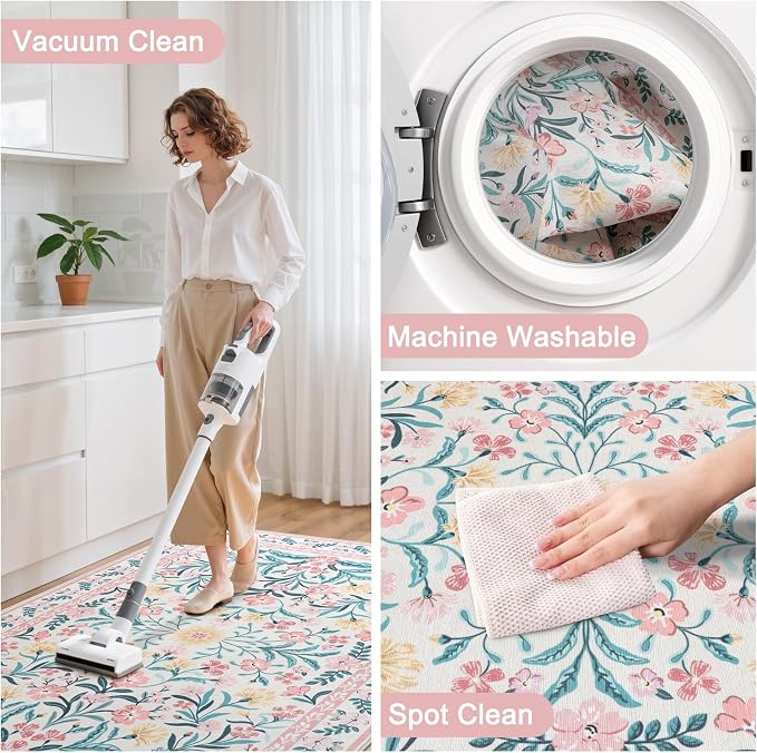 Anidaroel 48"x60" Office Chair Mat for Hardwood Floor/Tile Floor, Anti-Slip Floral Desk Mat for Chair,Boho Desk Rug for Office, Low Pile Office Rugs for Rolling Chairs, Blush Pink Floor Protector Rug