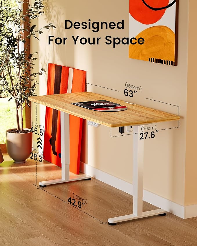 ErGear Height Adjustable Electric Standing Desk, 63 x 28 Inches Sit Stand up Desk, Memory Computer Home Office Desk, Light Vintage Brown
