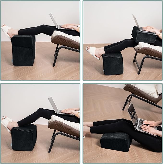 3 Adjustable Heights Foot Rest for Under Desk at Work - Ergonomic High Density Foam Footrest with Washable Cover, Foot Stools for Office, Home, Gaming (Black)