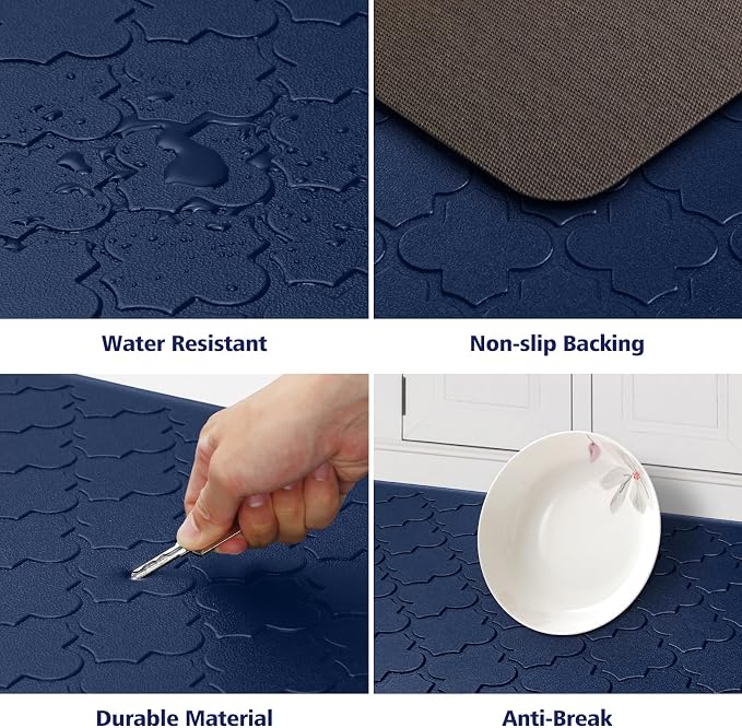 WISELIFE Kitchen Mat Cushioned Anti Fatigue Floor Mat,17.3"x39",Thick Non Slip Water Resistant Kitchen Rugs and Mats,Heavy Duty PVC Foam Standing Mat for Kitchen,Floor,Home,Desk,Sink,Laundry,Blue
